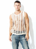menaful Beige / S Men's Casual Hollow Out Sexy Tank Top