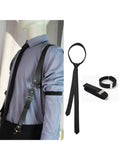 menaful Black / Harness+Necktie+Sleeve Bands Trendy motorcycle style PU leather strap