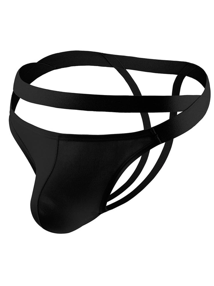 menaful Black / M Men's Icy Silk U-Bag Hollow Thong