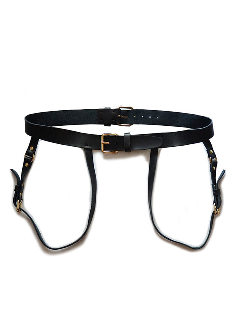 menaful Black / One Size Men's Leather Double Belt Binding Bondage
