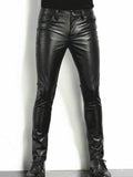 menaful Black / S Elastic Casual Men's Leather Pants