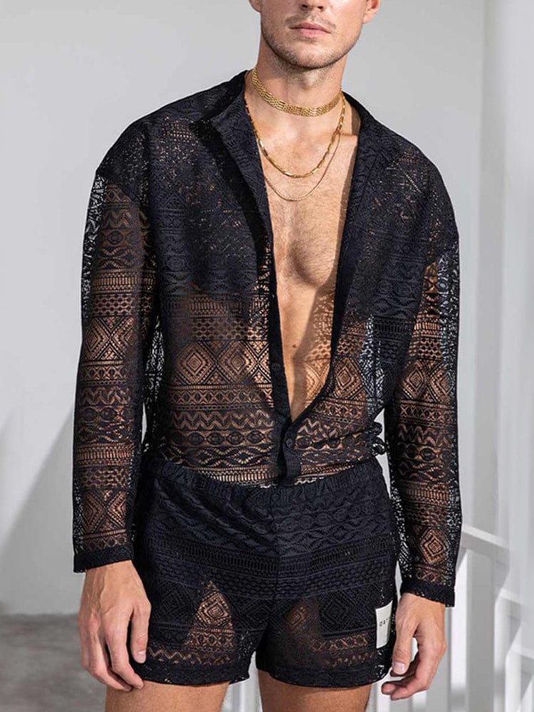 menaful Black / S Men's Casual Long Sleeve Shirt Suit
