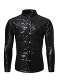 menaful Black / S Metallic Sequined Stage Show Shirt
