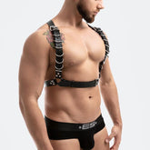 menaful Black / XS Genuine Leather Shoulder Strap Chest Strap - Black