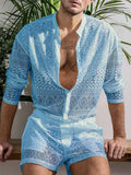 menaful Blue / S Men's Casual Long Sleeve Shirt Suit