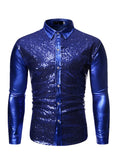 menaful Blue / S Metallic Sequined Stage Show Shirt
