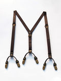 menaful Brown / 6 clips Traditional Suit Suspender Clip Harness