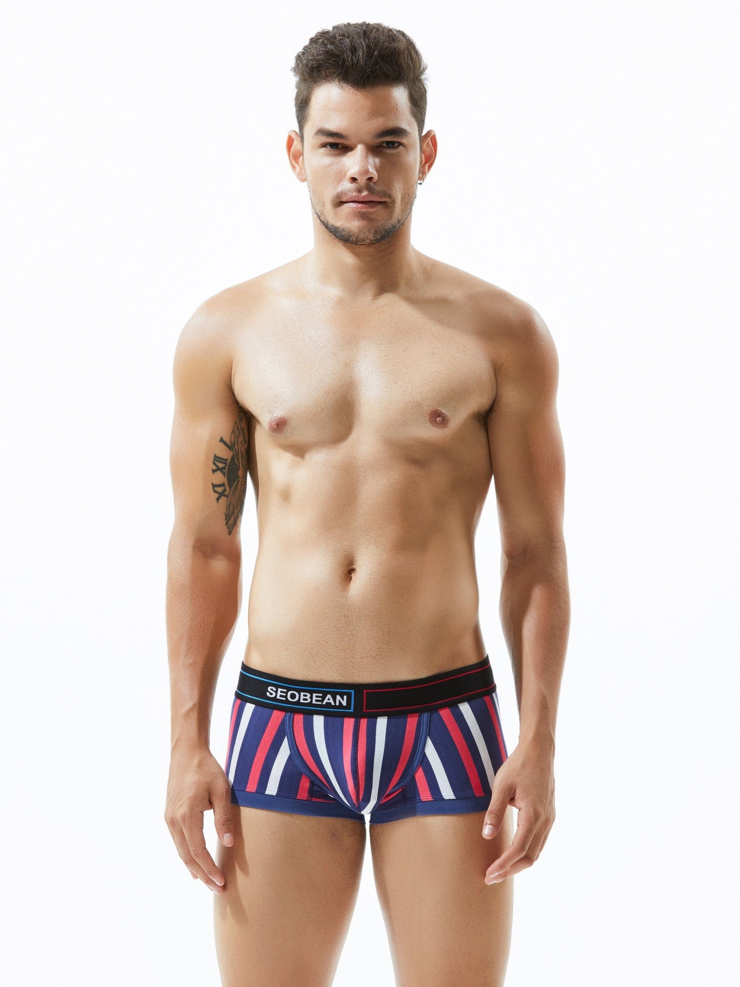 menaful Dark Blue / M Fashion Vertical Stripes Men's Boxer Briefs