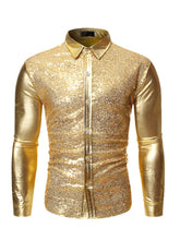 menaful Gold / S Metallic Sequined Stage Show Shirt
