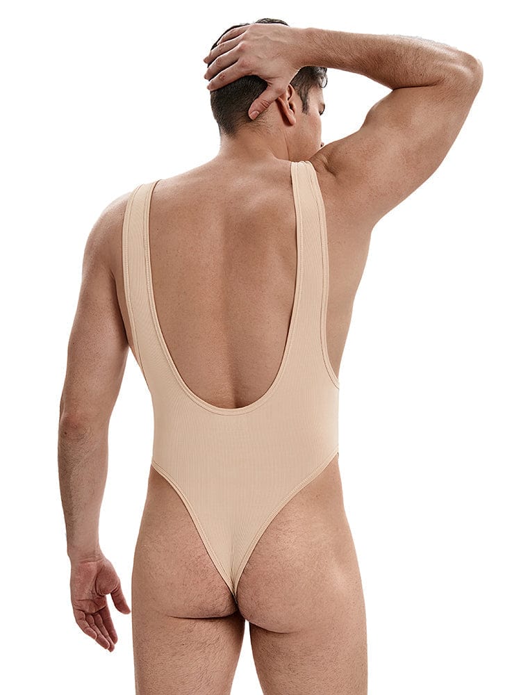 menaful Latte Color Men's Tank Top Bodysuit - Latte