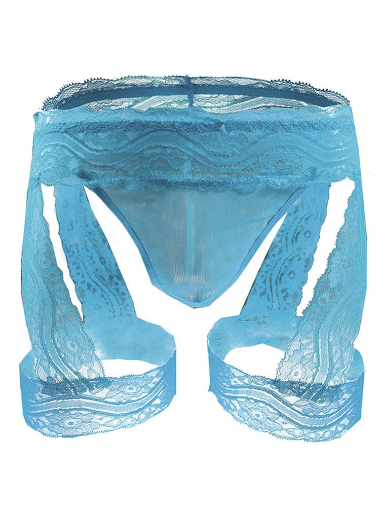 menaful Light Blue Men's Lace Thongs