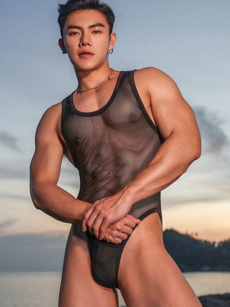 menaful Men's Mesh Bodysuit