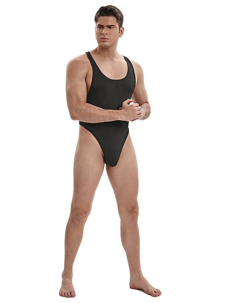 menaful Men's Stretchy Cross Back Bodysuit - Black