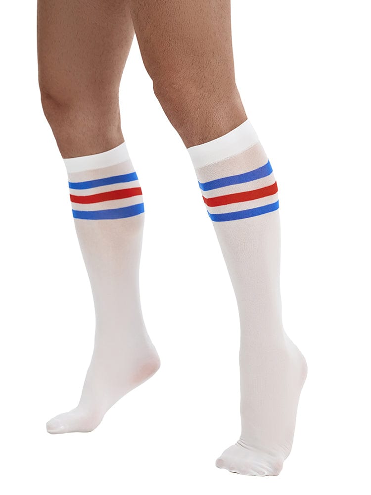 menaful Men's Striped Stockings - White