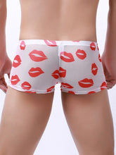 menaful Mesh Lip Pattern Translucent Sexy Low Waist Boxer Briefs