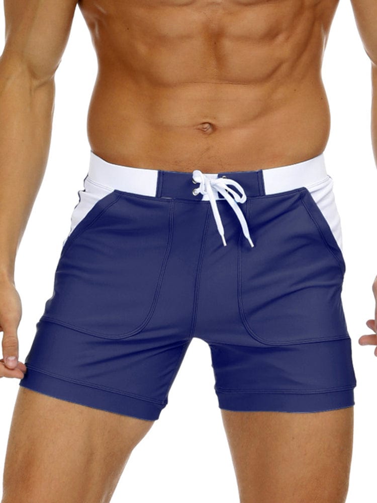 menaful Navy Blue / S Men's Nylon Solid Color Swim Trunks