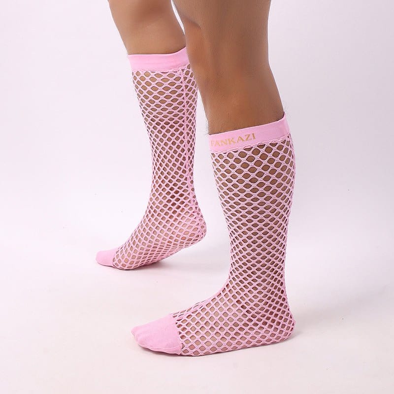 menaful Pink / M (39-41) Cutout Mesh Men's Fishnet Socks