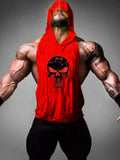 menaful Red/Black / M Fitness Hooded Skull Tank Top