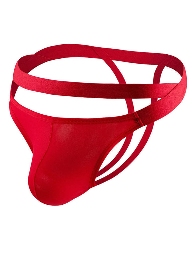 menaful Red / M Men's Icy Silk U-Bag Hollow Thong