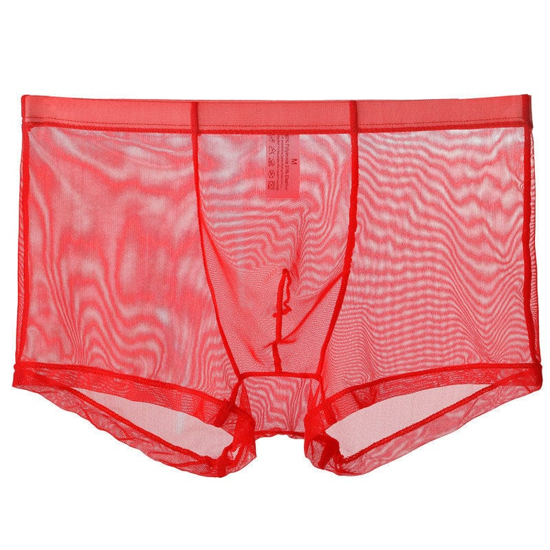 menaful Red / M Mid Waist Mesh Sexy Pouch Bag Boxers
