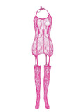 menaful Rose Red / One Size Front And Rear Cutout Sock Bodysuit