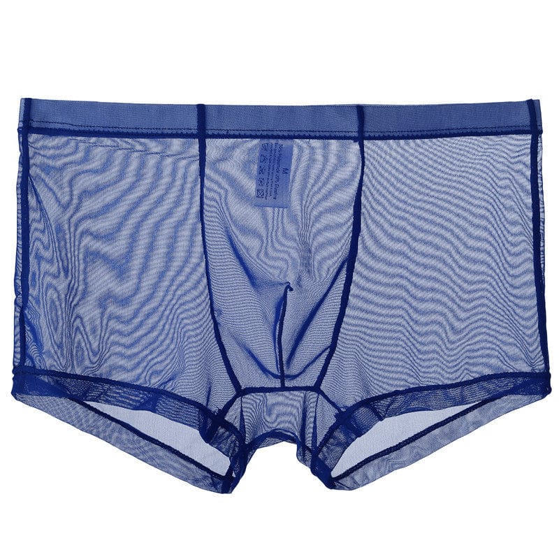 menaful Royal Blue / M Mid Waist Mesh Sexy Pouch Bag Boxers