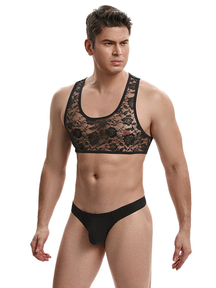 menaful See Through Tight Elastic Lace Crop Top Tank