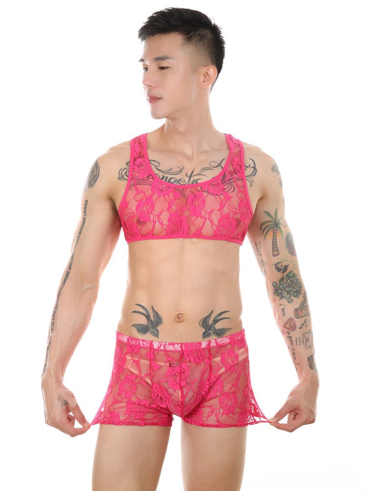 menaful See Through Tight Elastic Lace Crop Top Tank