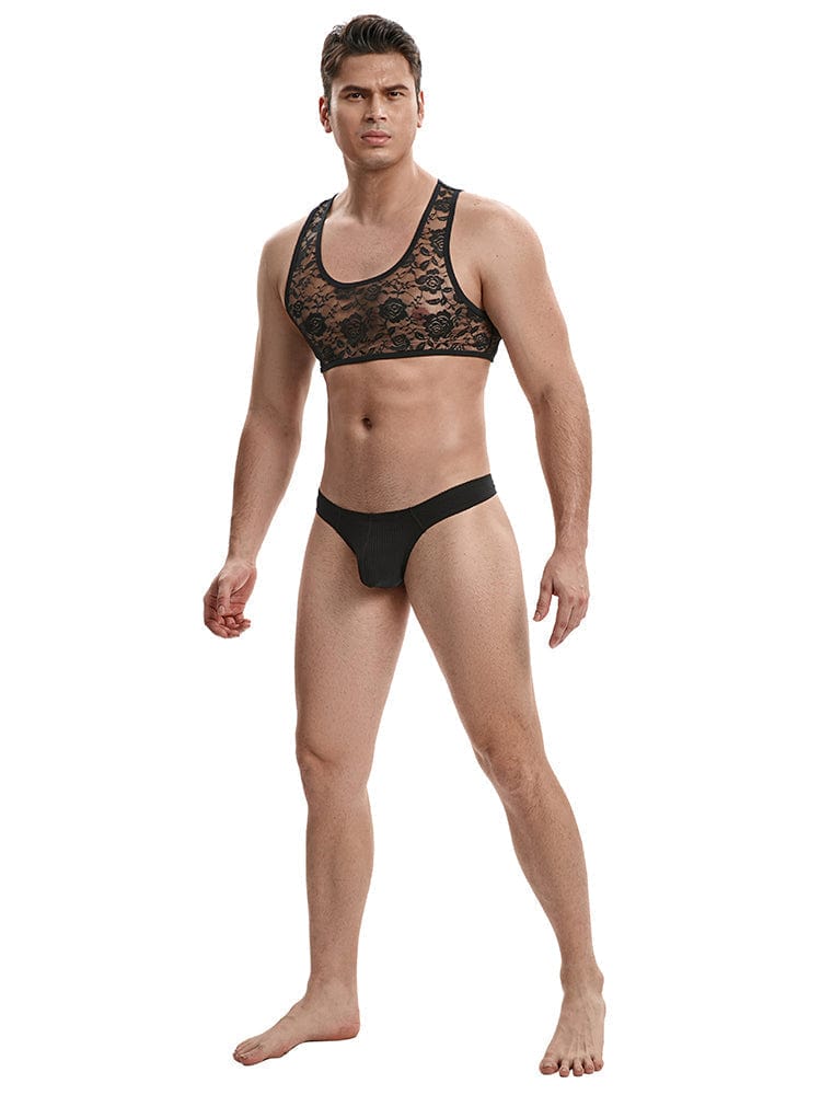 menaful See Through Tight Elastic Lace Crop Top Tank