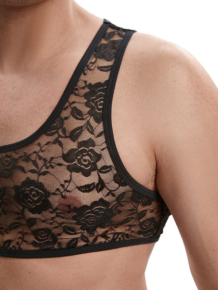 menaful See Through Tight Elastic Lace Crop Top Tank