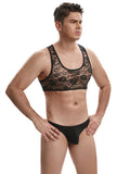 menaful See Through Tight Elastic Lace Crop Top Tank