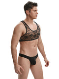 menaful See Through Tight Elastic Lace Crop Top Tank