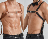menaful Set (Black+Brown) / One Size / PU Leather Chest Harness Mens Strap Belts