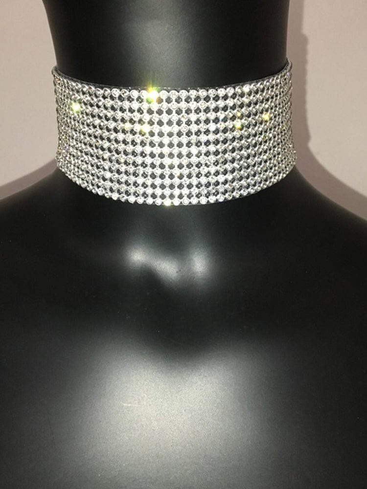 menaful Silver / 4 cm Simple Diamond Choker Necklace