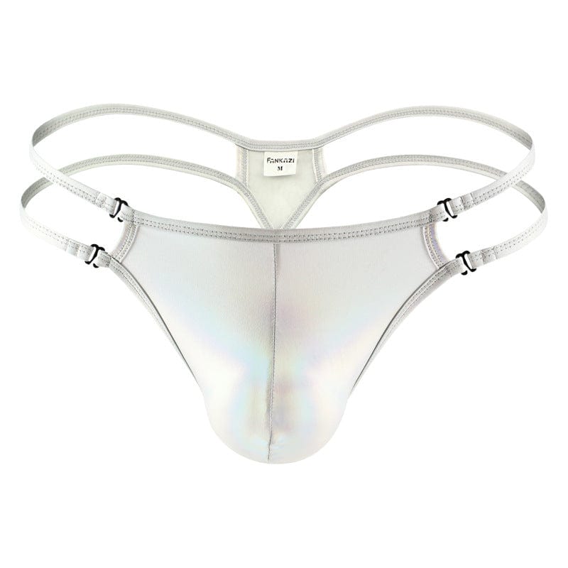 menaful Silver / S Faux Leather Ice Silk Sexy Men's Thong