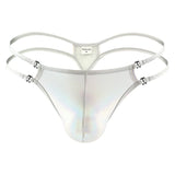 menaful Silver / S Faux Leather Ice Silk Sexy Men's Thong
