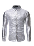 menaful Silver / S Metallic Sequined Stage Show Shirt