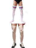 menaful socks White + White with Red & Blue Stripe / 53cm 2 PCS Men's Striped Stockings Set
