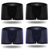 Menaful™ underwear 2 Black, 2 Dark Blue / L (30-32) Silky Sheer Striped Boxer Briefs 4-Pack
