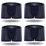 Menaful™ underwear Dark Blue / L (30-32) Silky Sheer Striped Boxer Briefs 4-Pack