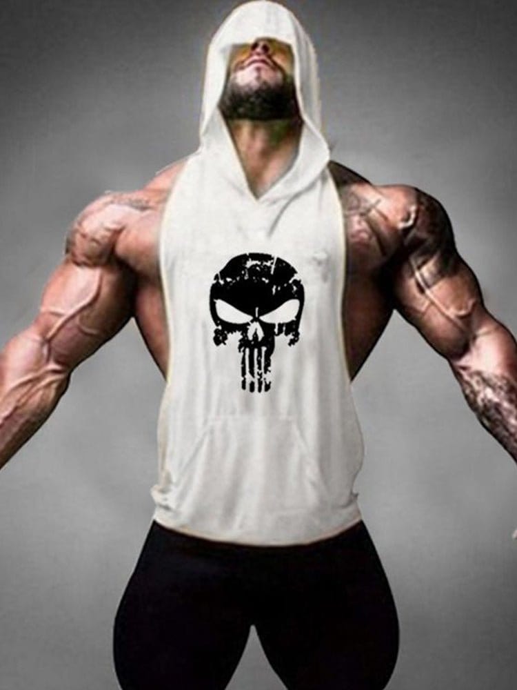 menaful White / M Fitness Hooded Skull Tank Top