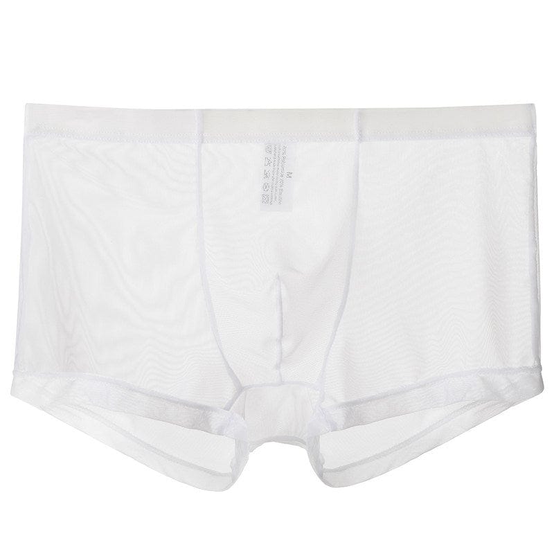menaful White / M Mid Waist Mesh Sexy Pouch Bag Boxers