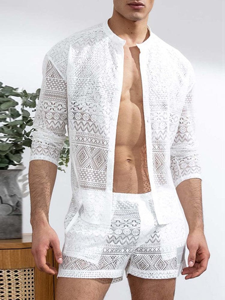 menaful White / S Men's Casual Long Sleeve Shirt Suit