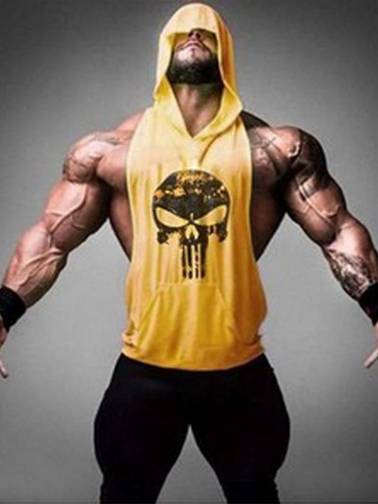 menaful Yellow / M Fitness Hooded Skull Tank Top