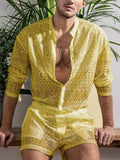 menaful Yellow / S Men's Casual Long Sleeve Shirt Suit