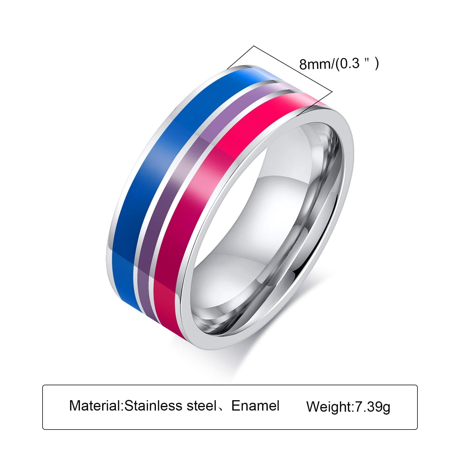 Menaful™ 6 / Blue 8mm Rainbow gay Ring