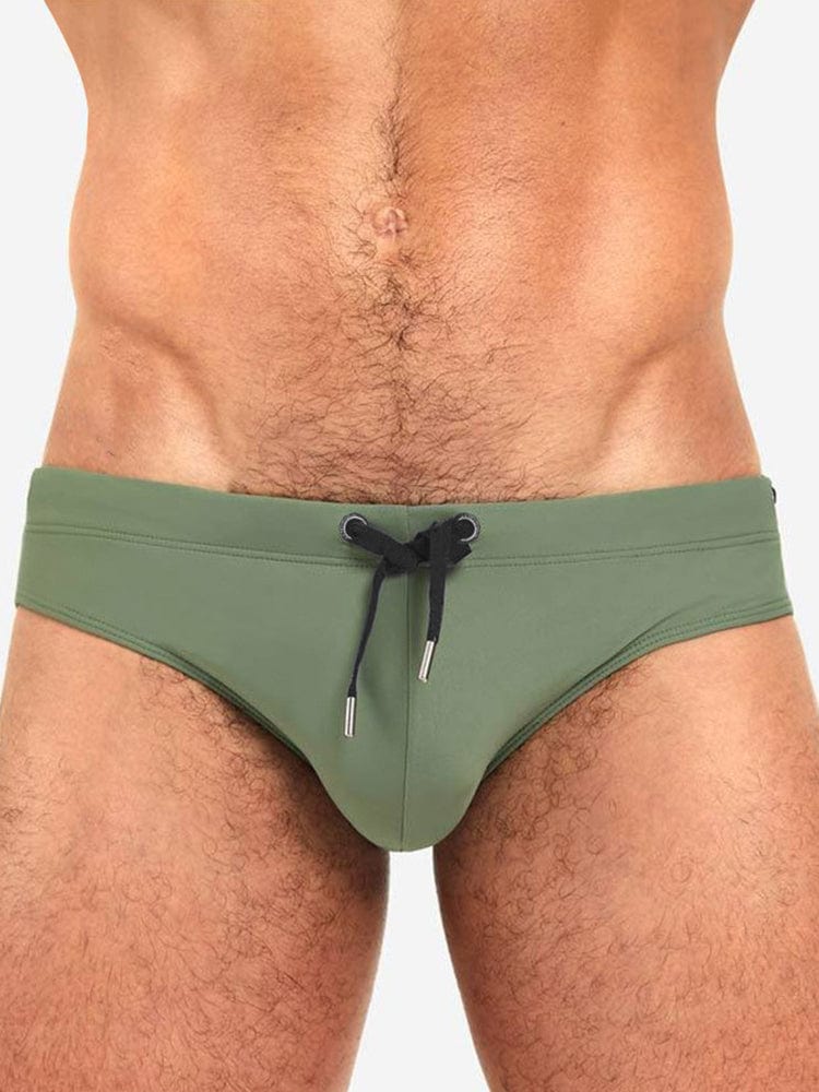 menaful Army Green / M Men's Solid Color Sexy Triangle Swim Briefs