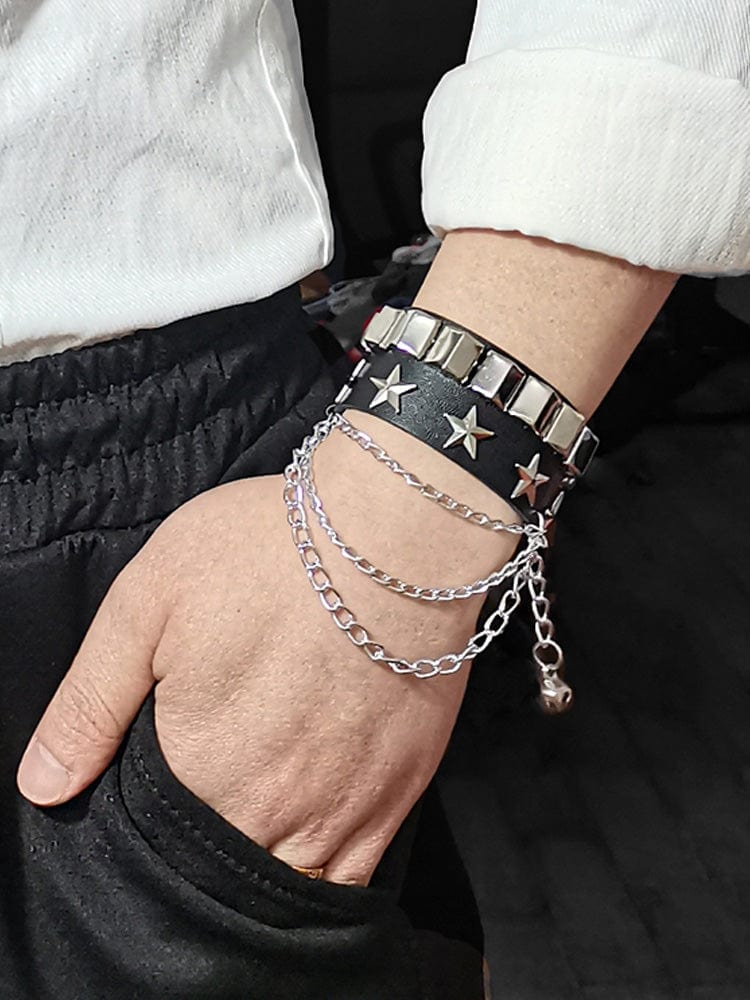 menaful B / Adjustable Punk Leather Stud Bracelet