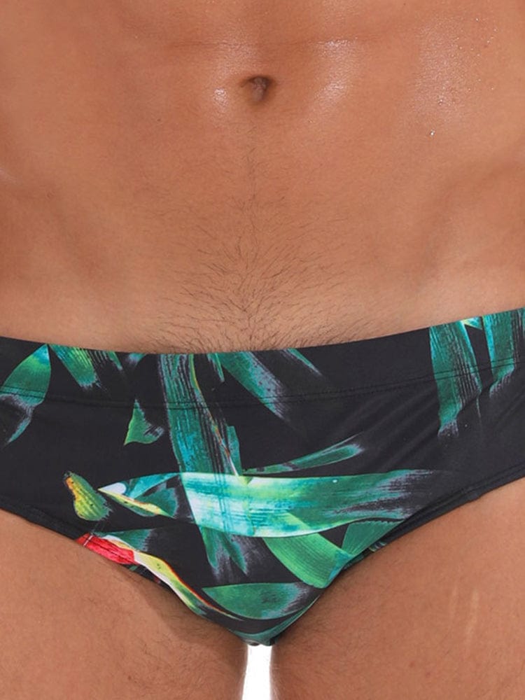 menaful Bamboo Leaves / M Solid Color Printed Men's Swim Briefs