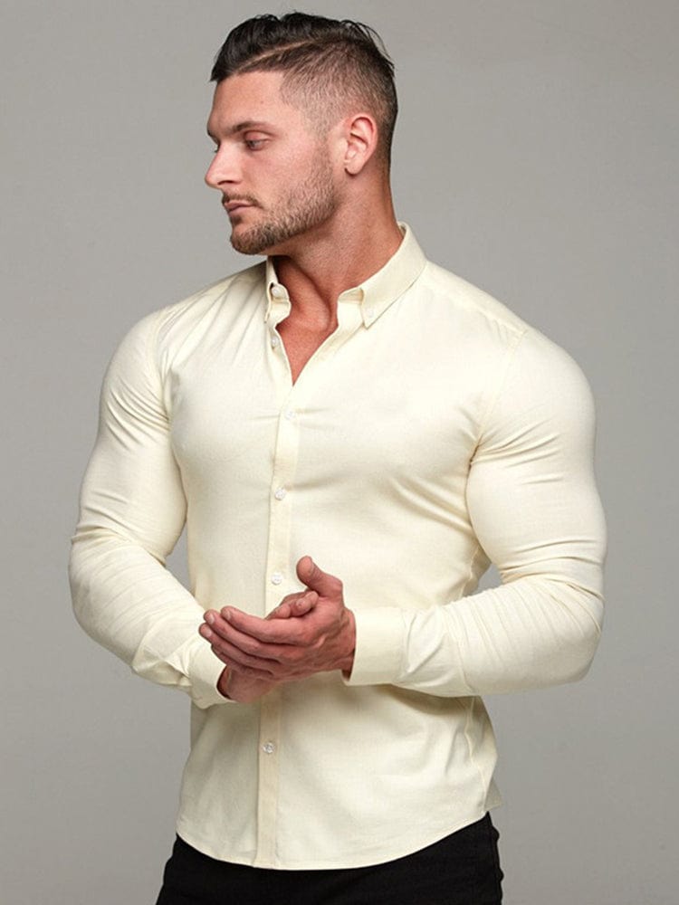 menaful Beige / M Men's Fitness Long Sleeve Sports Shirt